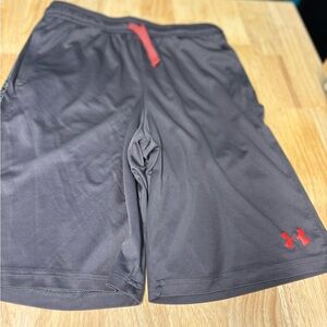 Under Armour Gray Athletic Shorts with Red Logo